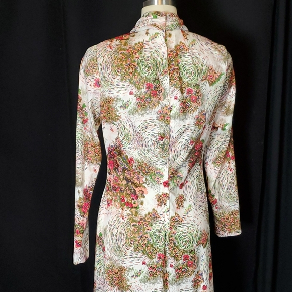 Vtg Floral Knit maxi dress, 60s/70s, vtg 14 (S/M) - Picture 10 of 12